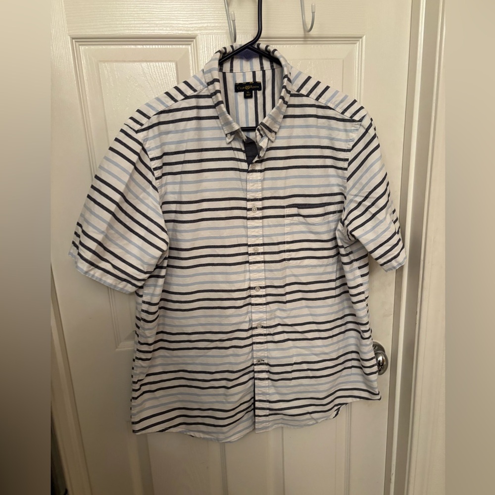 Club Room Men's Striped Shirt - Navy and White Size X Large